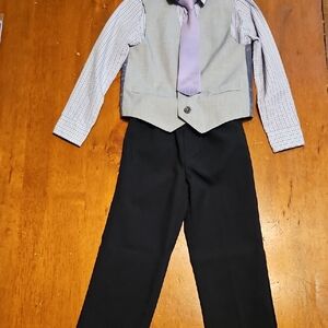 Boys Gray and Black Suit with Purple Tie